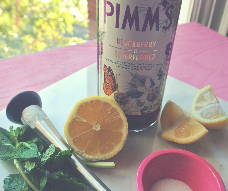 Pimm's mojito made with Pimm's Elderflower and blackberry.