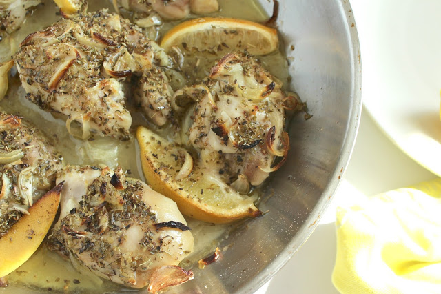 Springer Mountain Farms lemon and shallot roasted chicken. An easy weeknight meal. Garlic can be substituted for the shallots.