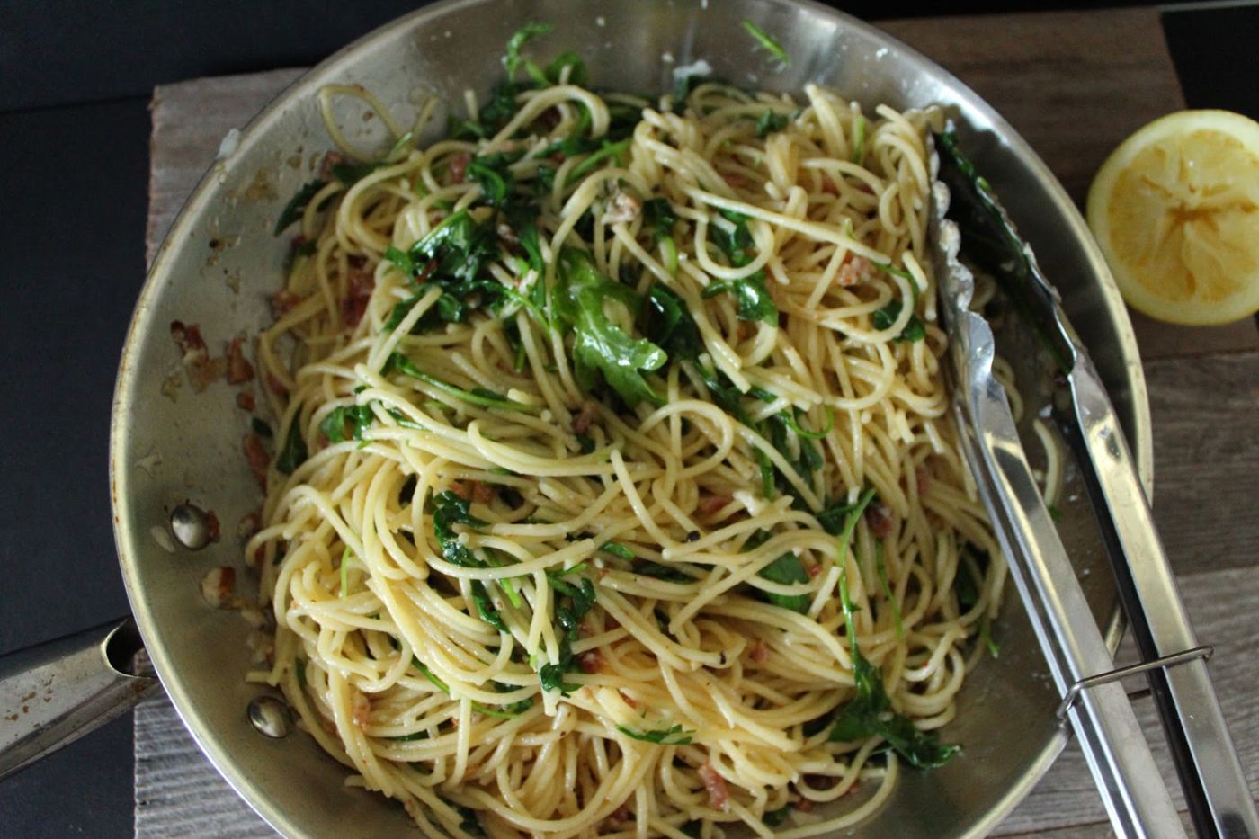 Lemony Arugula Spaghetti Cacio e Pepe