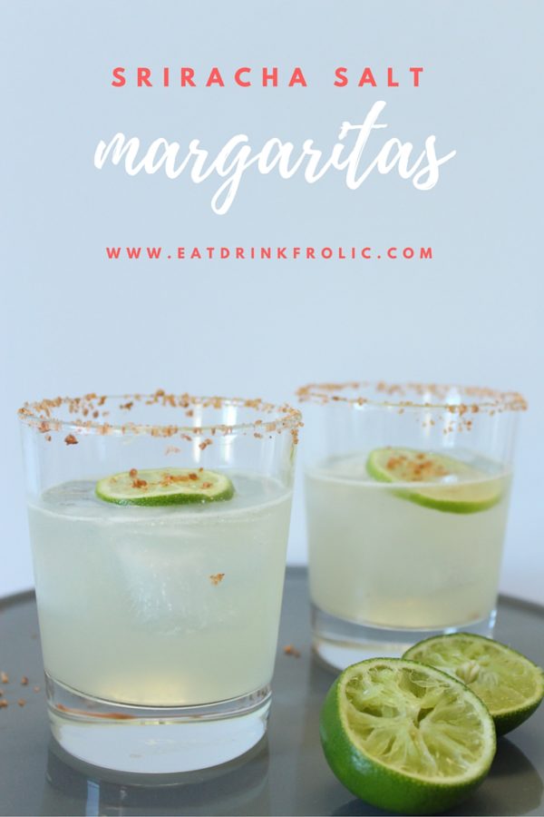 Sriracha salt margaritas will add a bit of spice to your summer. Pin this image to make later.
