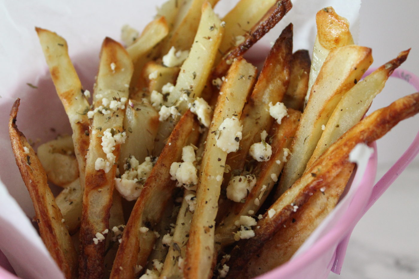 I love fried french fries but baking them allows all of the flavors to bake into it in a really delicious way. Try it.