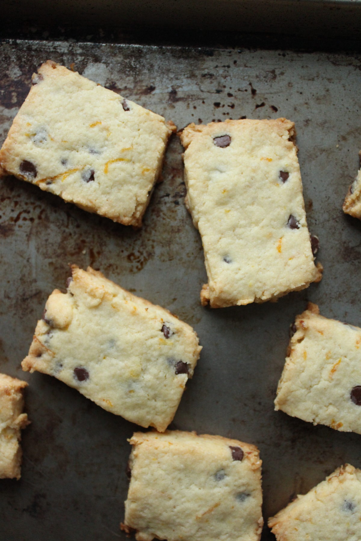 Shortbread cookies on baking sheet.