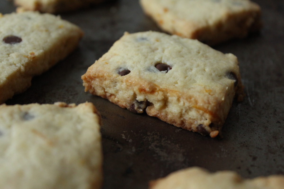 shortbread cookies on cookie sheet.