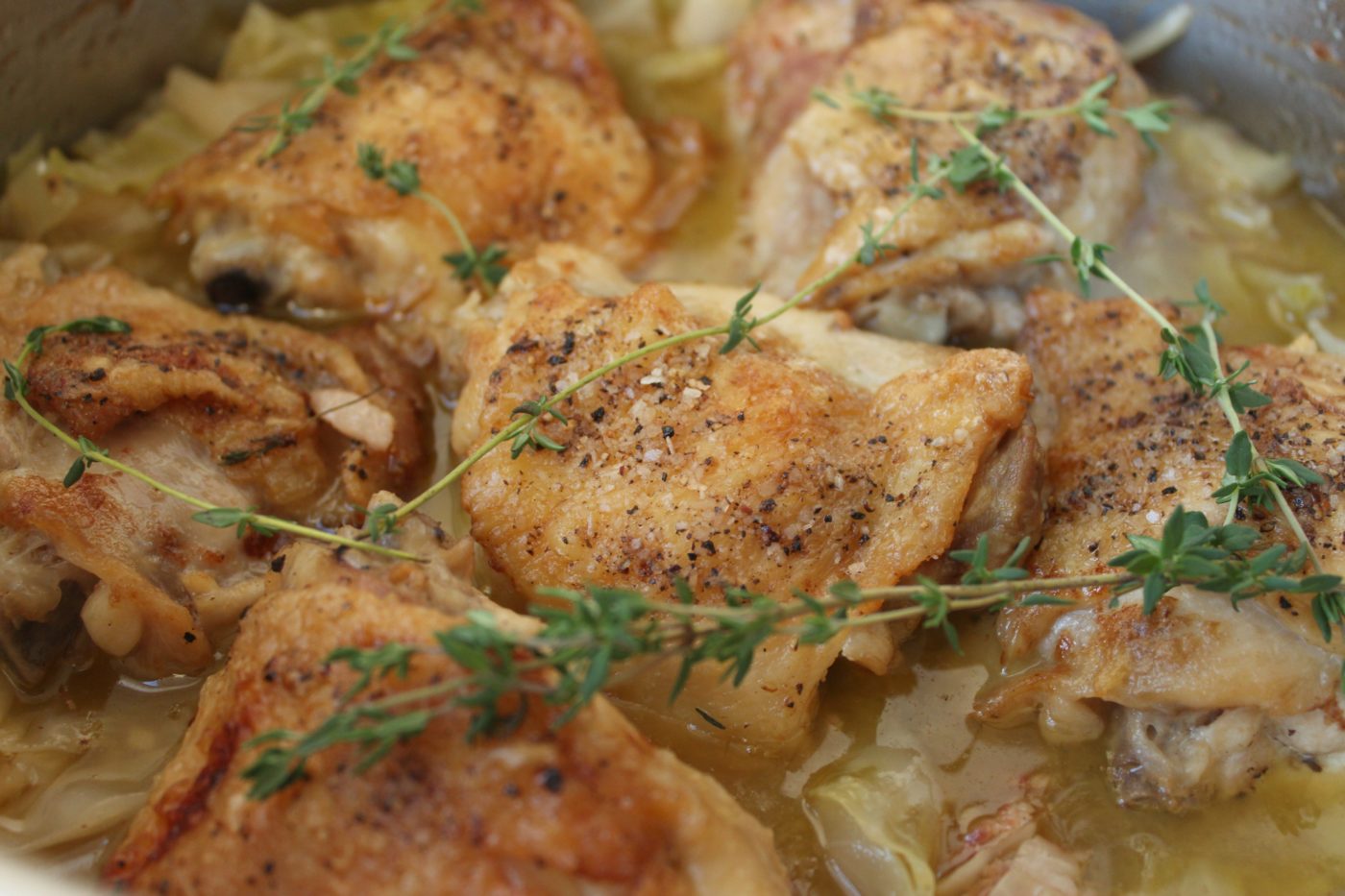 Braised chicken thighs - an easy weeknight dinner.