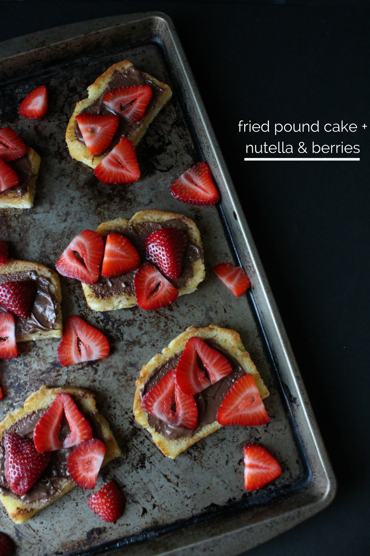 Summer desserts don't need to be overwhelming. Try this "fried" pound cake with Nutella and fresh strawberries. | via Eat.Drink.Frolic.