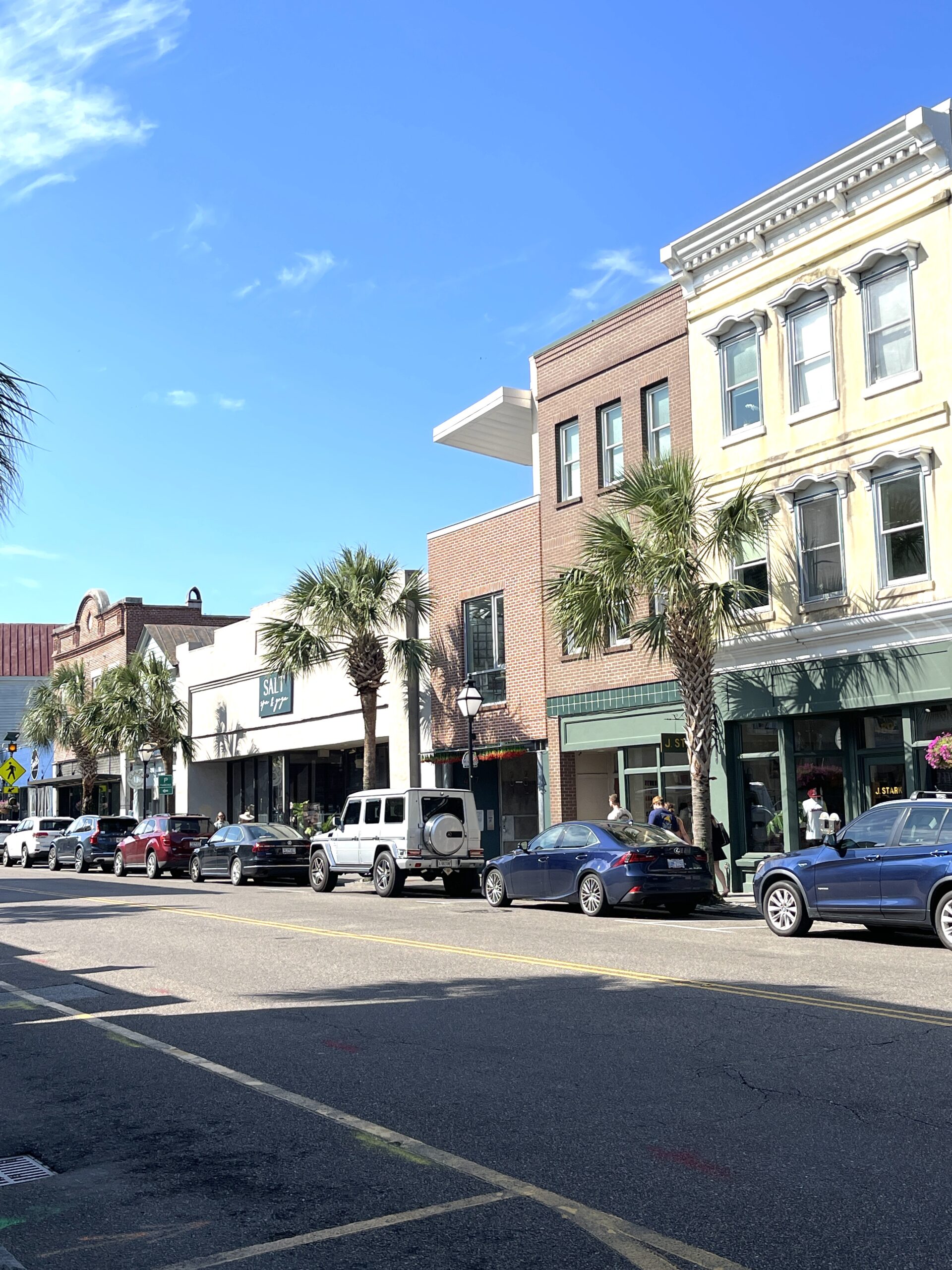 Image shows a main street in Charleston, SC. 